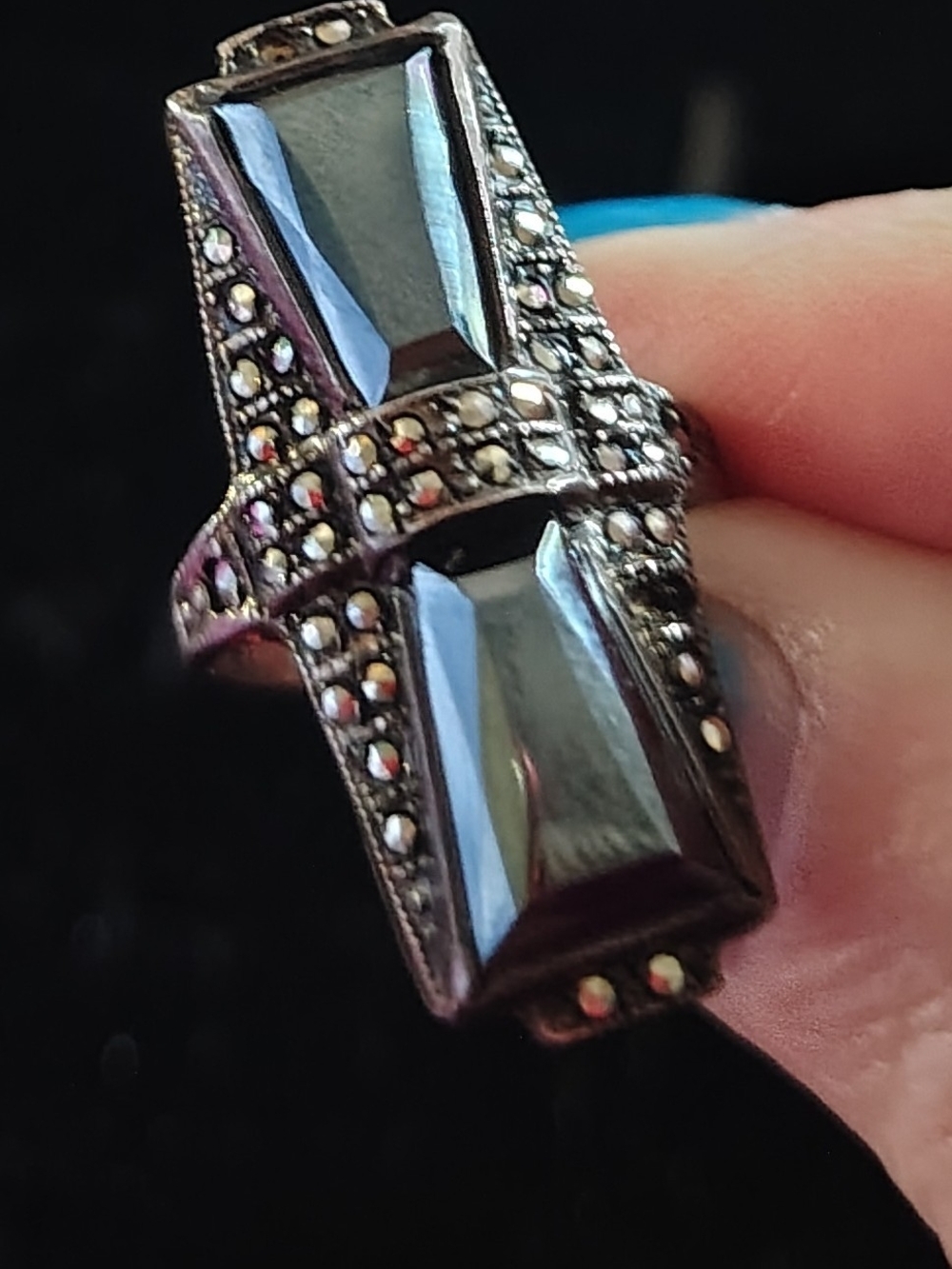 Vintage Art Deco Hemitite Marcasite Ring Size 4